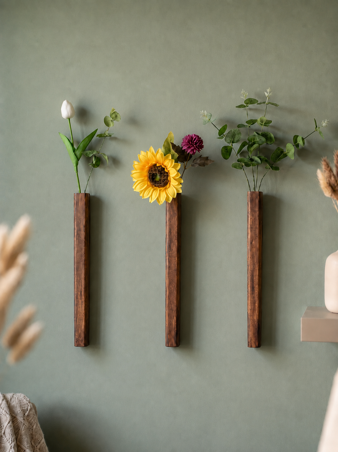 Set of 3 wooden wall vase