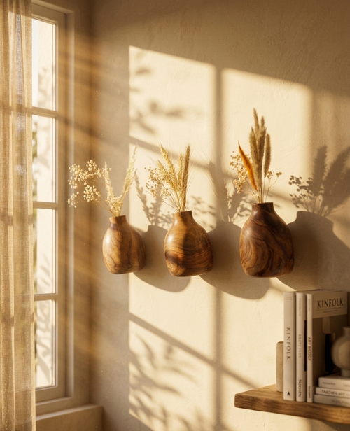 Small Wooden Vases Set