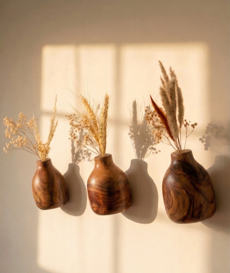Small Wooden Vases Set