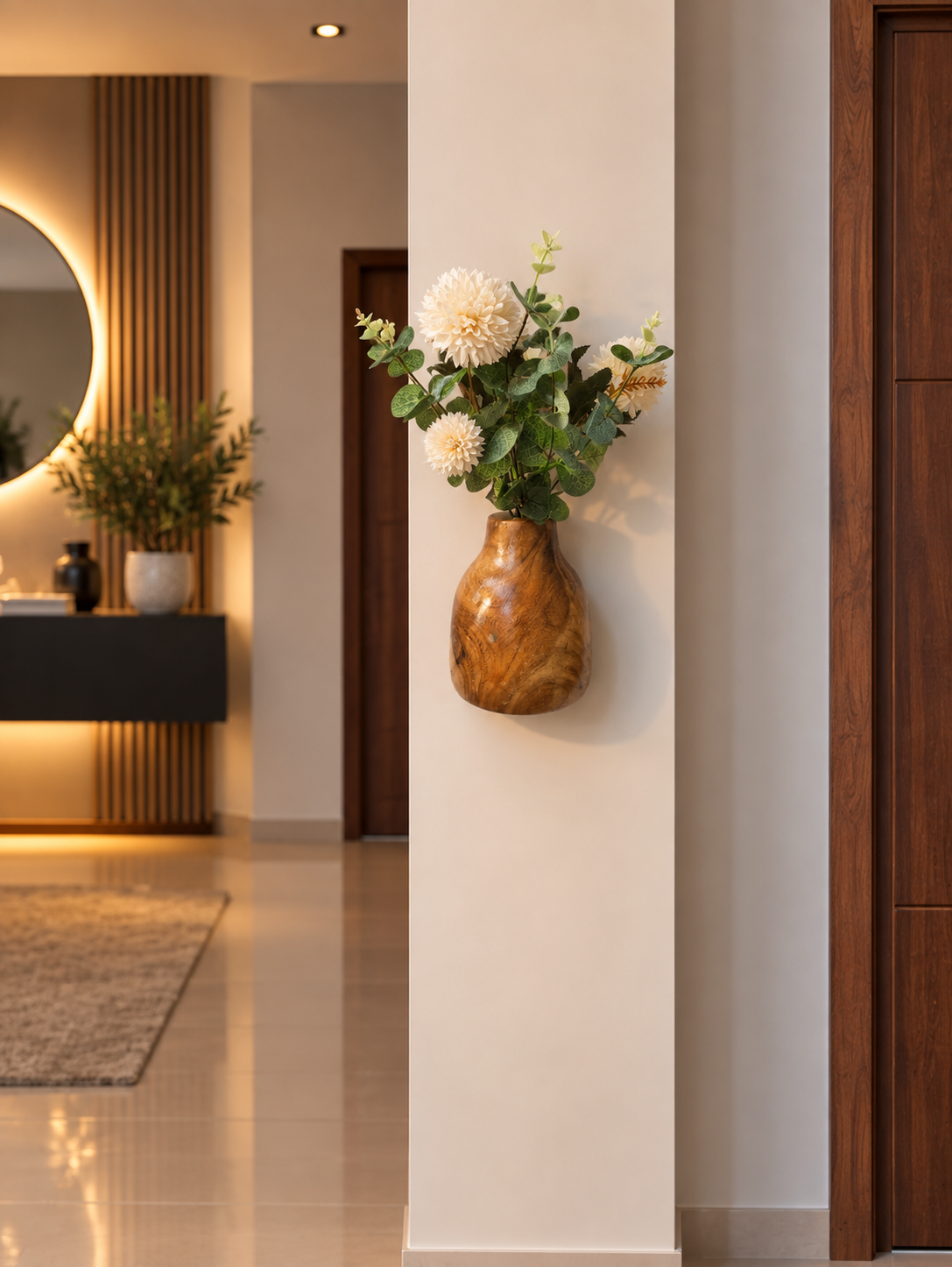 Tilted Wooden Wall Vase